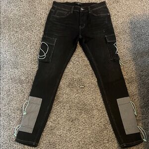 Black Cargo Pants with Gray Accents